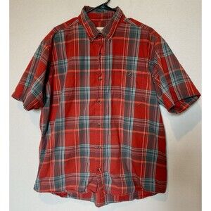 Hobbs Creek Mens Size  XL Red Fall Plaid Button Up Short Sleeve Cotton Shirt